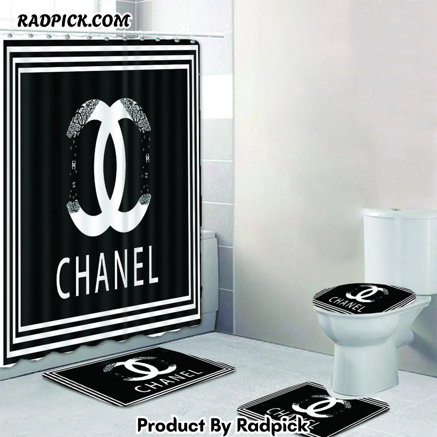 Chanel shower curtain black and white galaxy luxury bath mat sets shower curtain  rp3871156.png